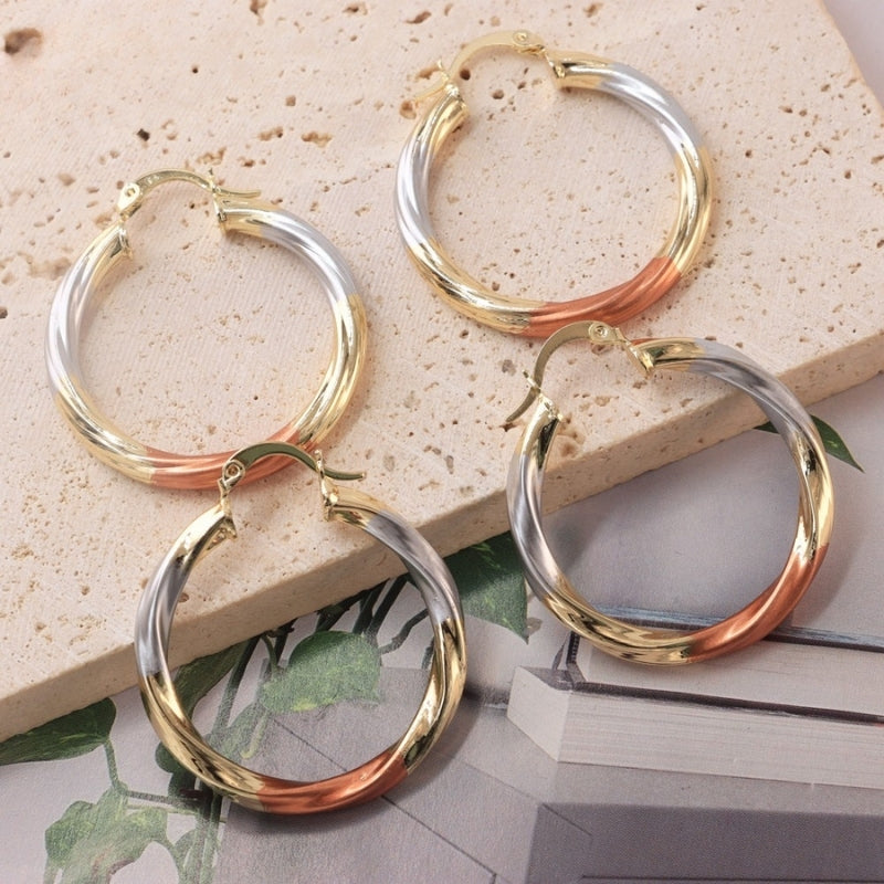 Divina Pendiente Collection - Tri-Color Twisted Hoop Earrings