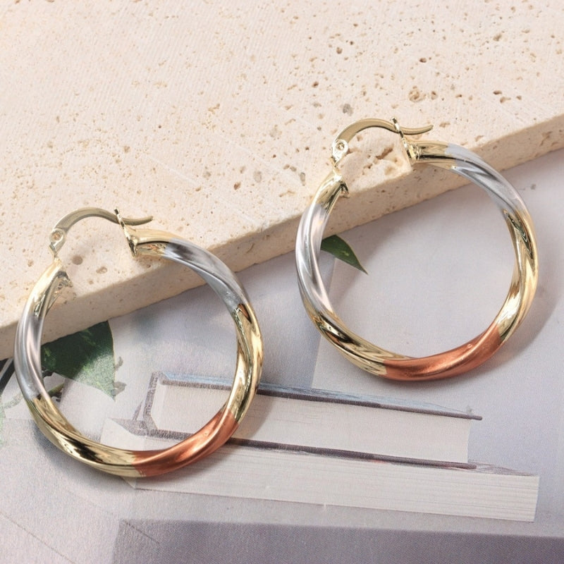Divina Pendiente Collection - Tri-Color Twisted Hoop Earrings