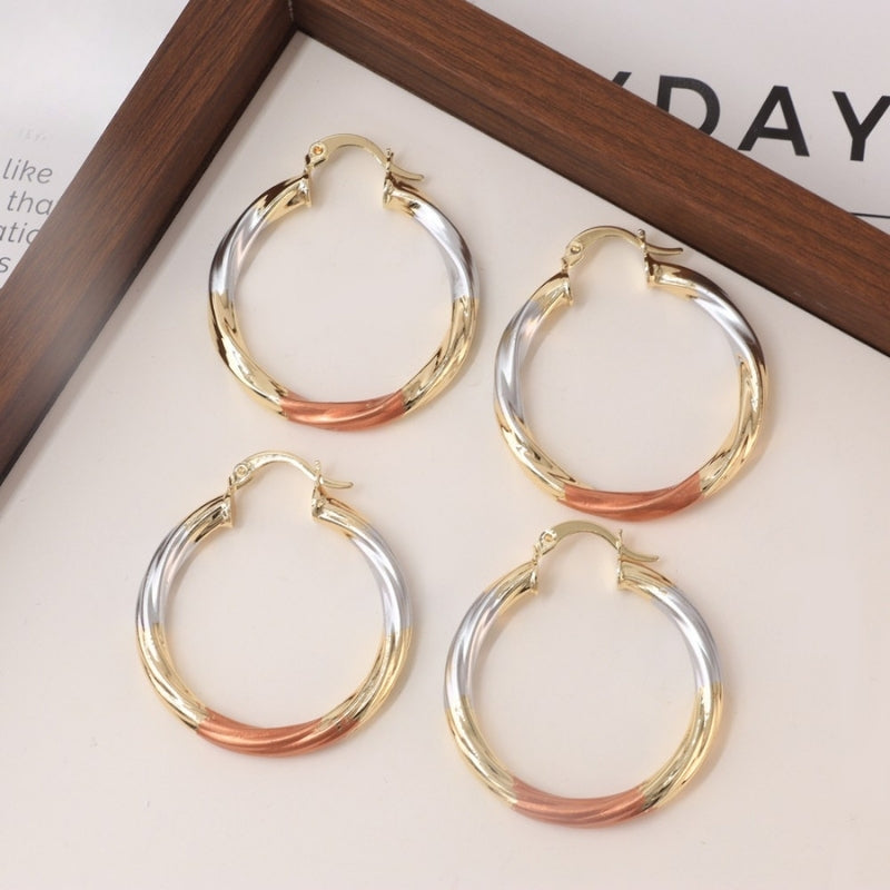 Divina Pendiente Collection - Tri-Color Twisted Hoop Earrings