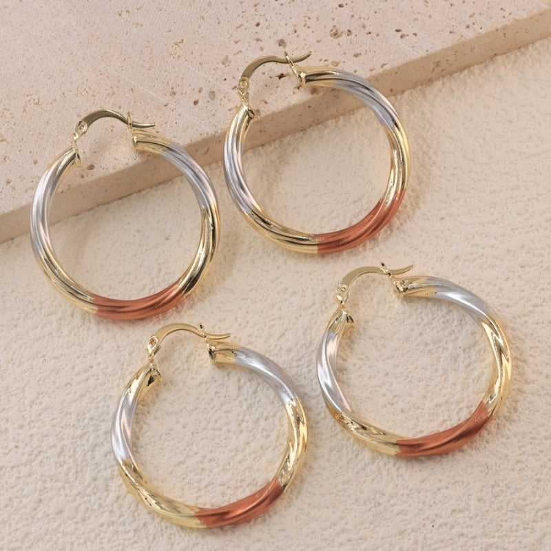 Divina Pendiente Collection - Tri-Color Twisted Hoop Earrings
