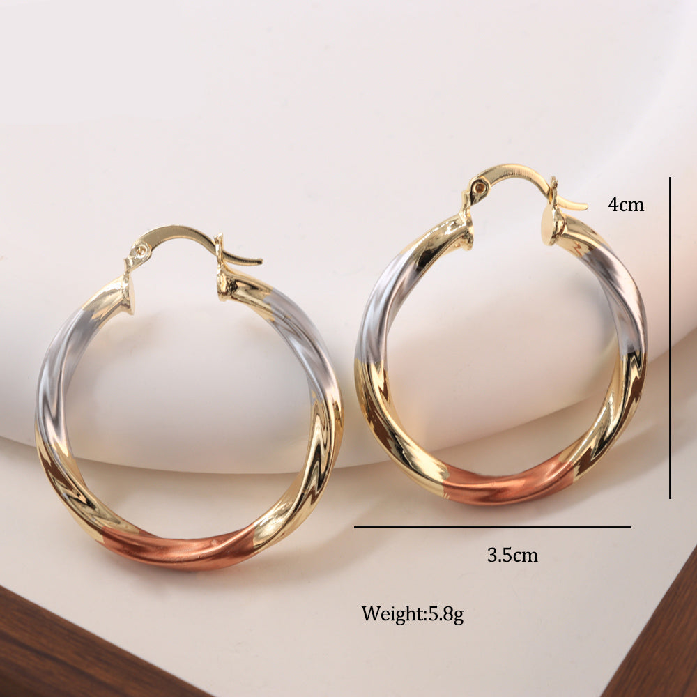 Divina Pendiente Collection - Tri-Color Twisted Hoop Earrings