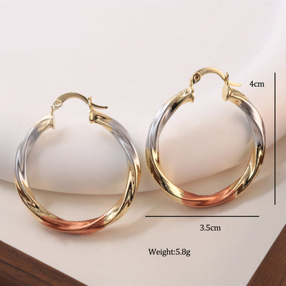 Divina Pendiente Collection - Tri-Color Twisted Hoop Earrings